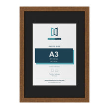 Dark Oak A2 picture frame with a black mount for an A3 photo
