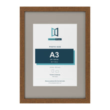 Dark Oak A2 picture frame with a Dawn Grey mount for an A3 photo