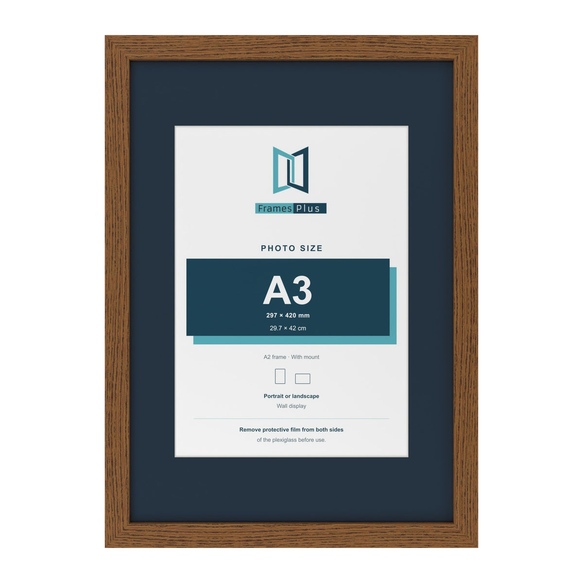Dark Oak A2 picture frame with a Pacific Blue mount for an A3 photo