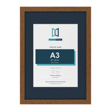 Dark Oak A2 picture frame with a Pacific Blue mount for an A3 photo