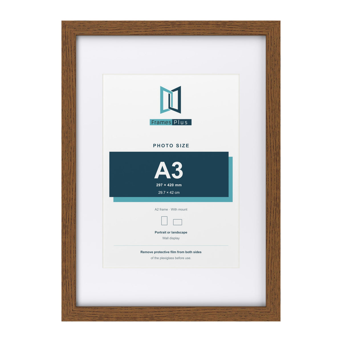 Dark Oak A2 picture frame with a white mount for an A3 photo