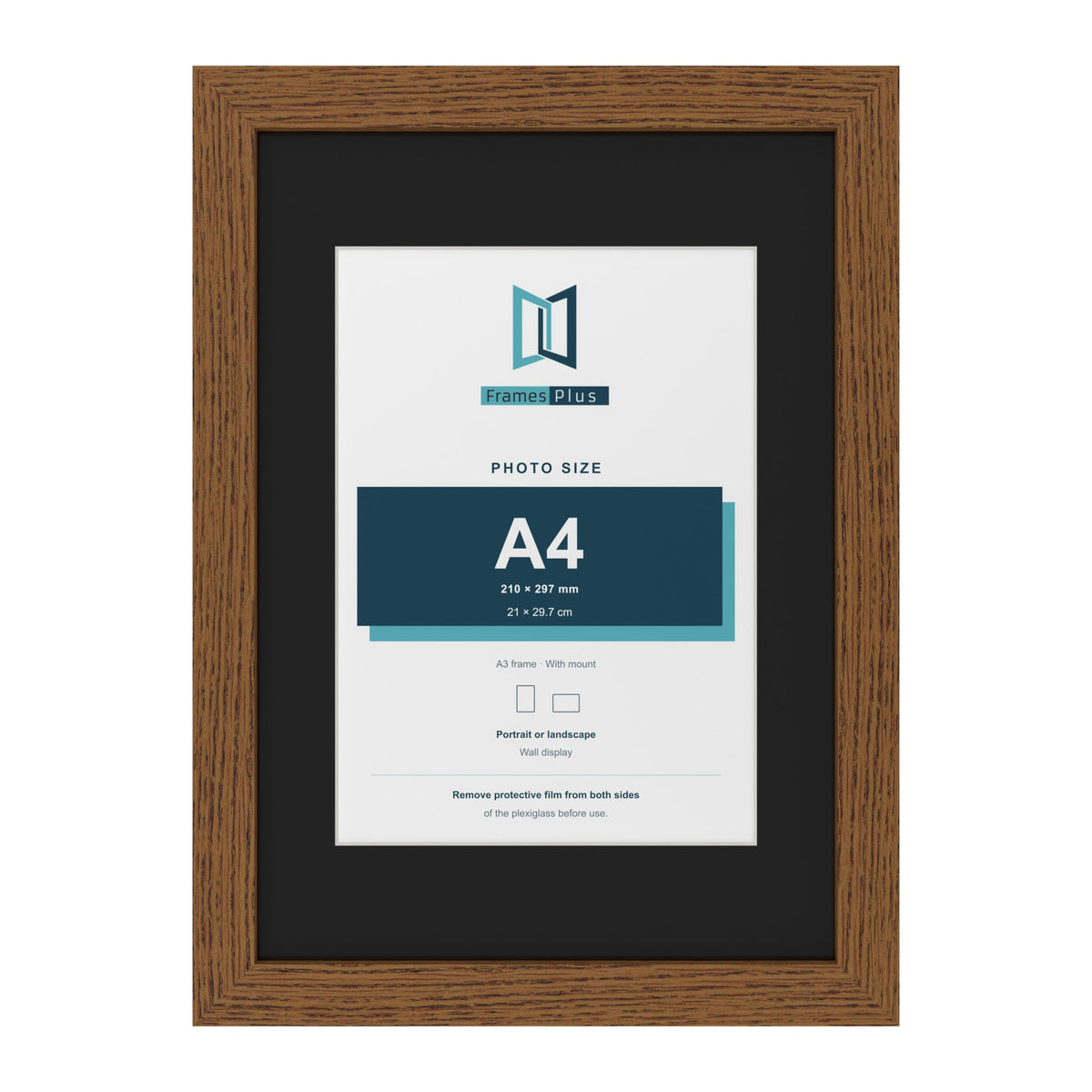 Dark Oak A3 picture frame with a black mount for an A4 photo