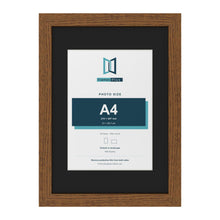 Dark Oak A3 picture frame with a black mount for an A4 photo