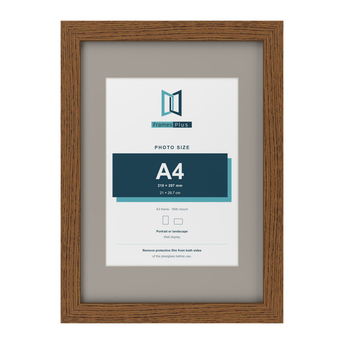 Dark Oak A3 picture frame with a Dawn Grey mount for an A4 photo