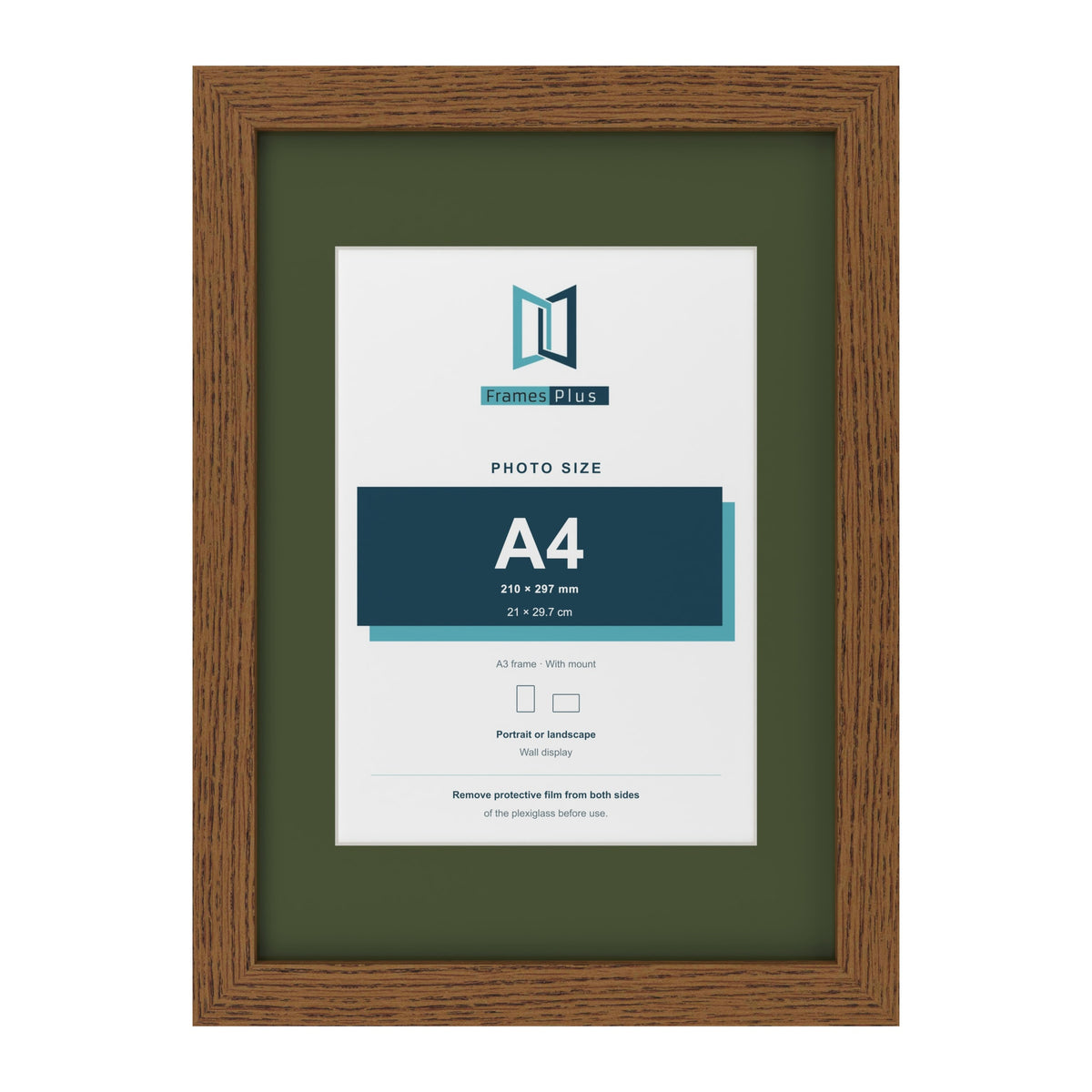Dark Oak A3 picture frame with a green mount for an A4 photo