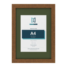 Dark Oak A3 picture frame with a green mount for an A4 photo