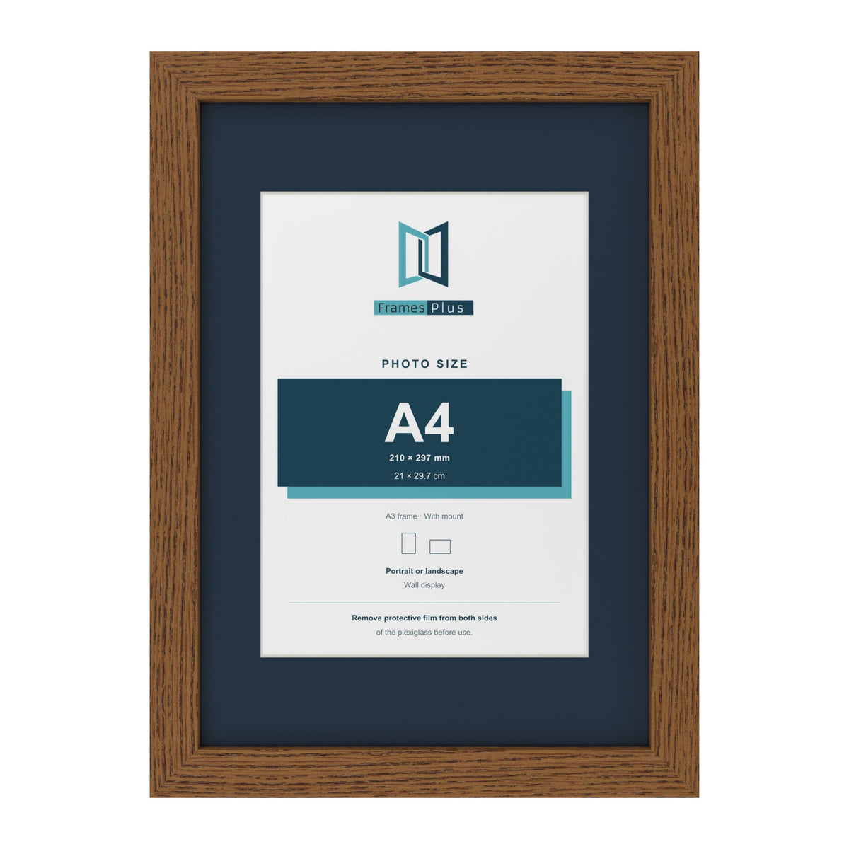 Dark Oak A3 picture frame with a Pacific Blue mount for an A4 photo