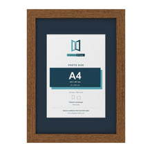 Dark Oak A3 picture frame with a Pacific Blue mount for an A4 photo