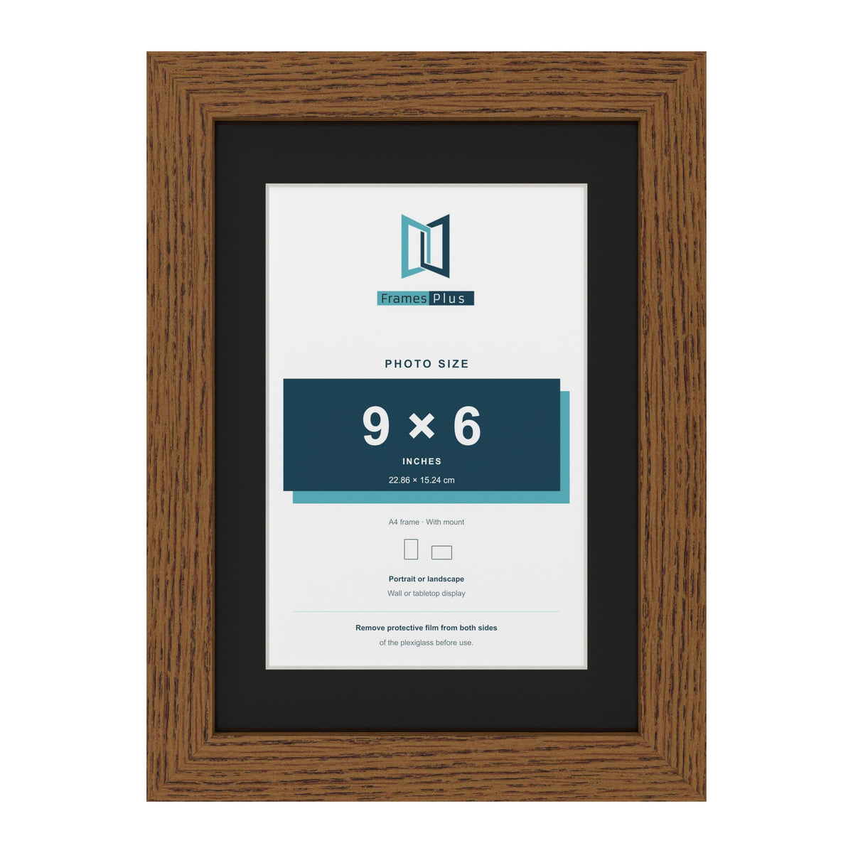 Dark Oak A4 picture frame with a black mount for a 9 x 6 inch photo