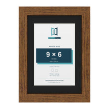 Dark Oak A4 picture frame with a black mount for a 9 x 6 inch photo