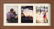 Dark Teak Multi-Aperture Frame for 3 Photos 7x5" with Ivory Mount displaying photographs