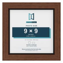 Dark Teak 10 x 10 inch picture frame with a black mount for a 9 x 9 inch photo