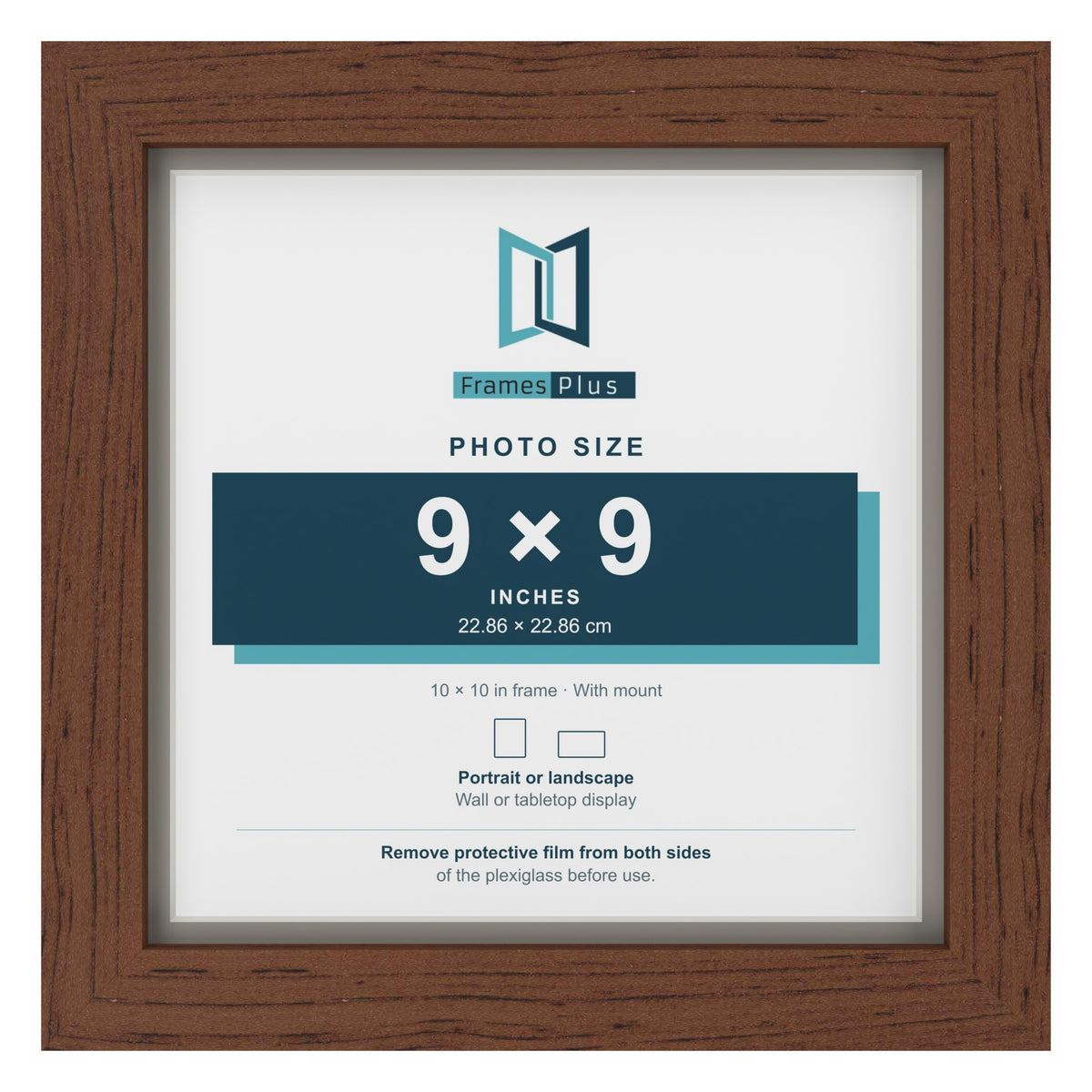 Dark Teak 10 x 10 inch picture frame with a Dawn Grey mount for a 9 x 9 inch photo