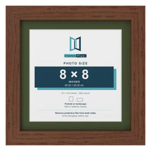 Dark Teak 10 x 10 inch picture frame with a green mount for an 8 x 8 inch photo