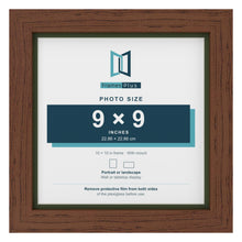 Dark Teak 10 x 10 inch picture frame with a green mount for a 9 x 9 inch photo