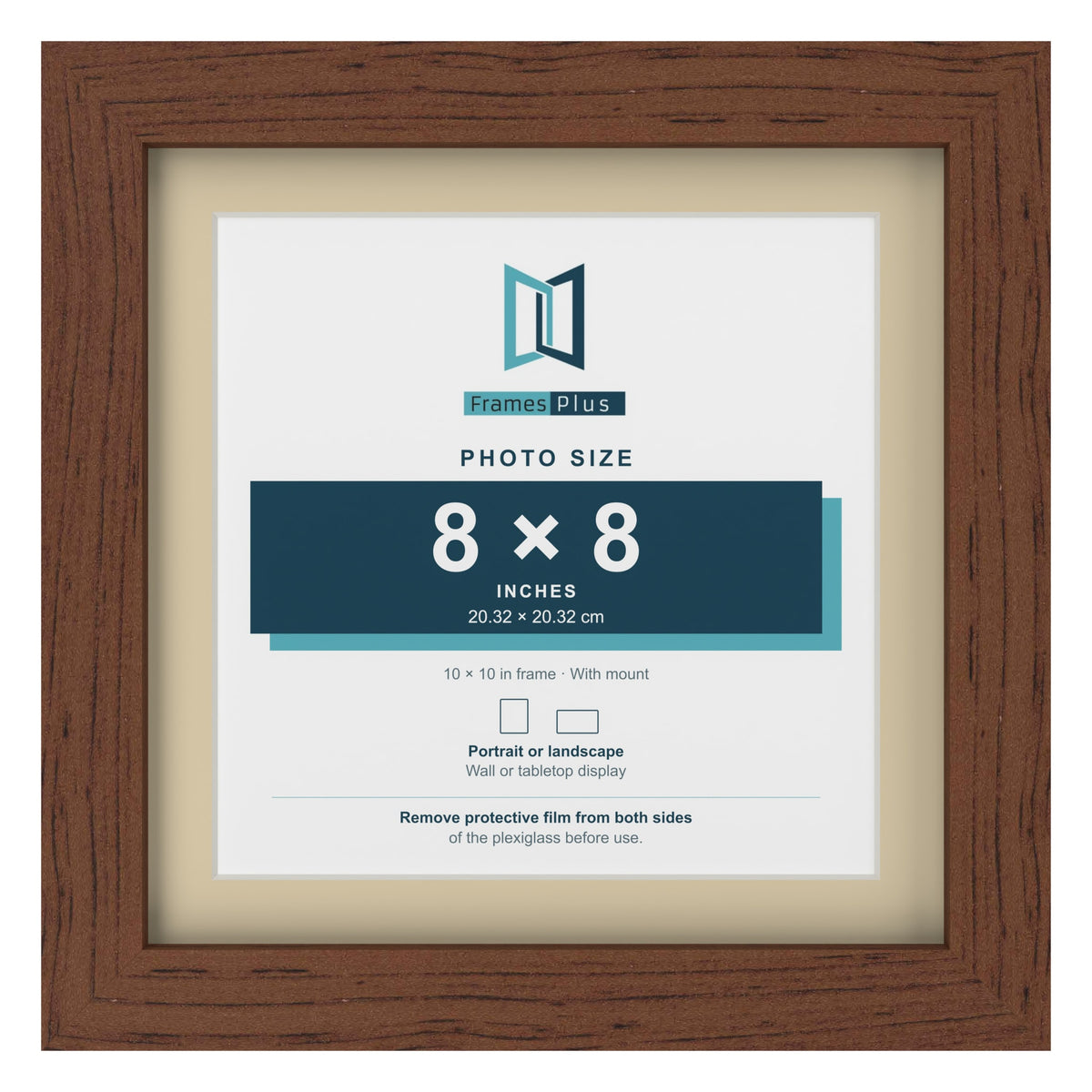 Dark Teak 10 x 10 inch picture frame with an ivory mount for an 8 x 8 inch photo