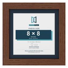 Dark Teak 10 x 10 inch picture frame with a Pacific Blue mount for an 8 x 8 inch photo
