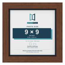 Dark Teak 10 x 10 inch picture frame with a Pacific Blue mount for a 9 x 9 inch photo