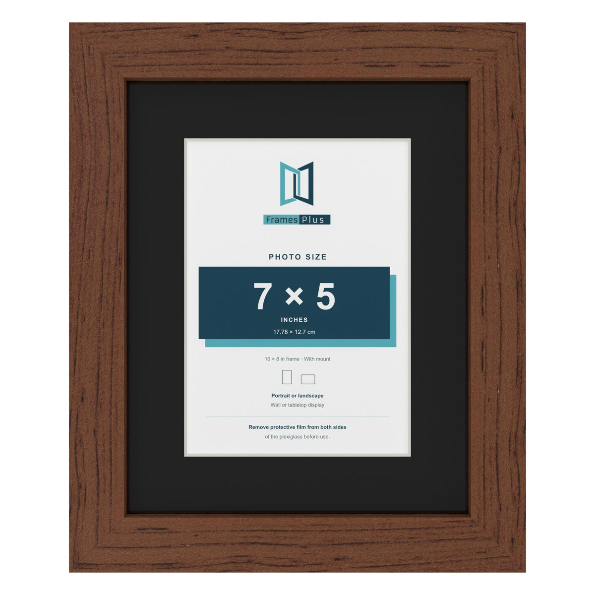 Dark Teak 10 x 8 inch picture frame with a black mount for a 7 x 5 inch photo