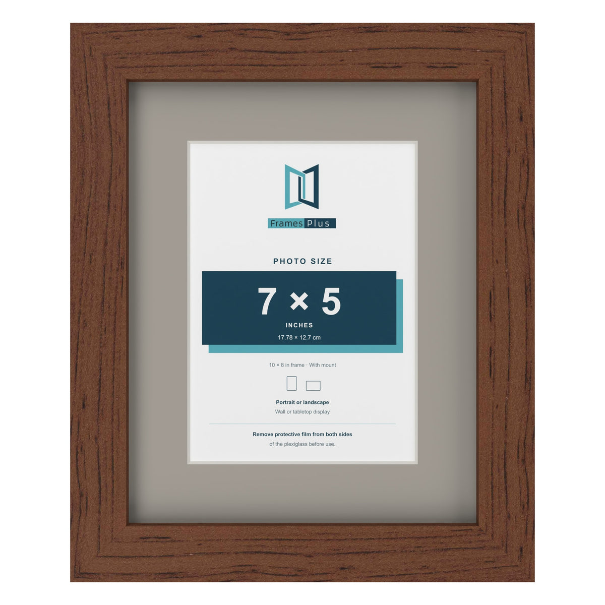 Dark Teak 10 x 8 inch picture frame with a Dawn Grey mount for a 7 x 5 inch photo