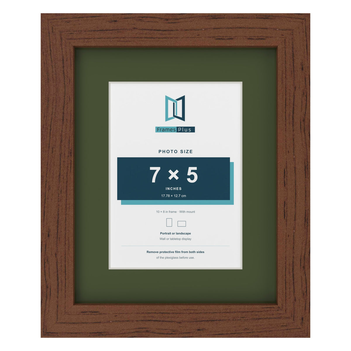 Dark Teak 10 x 8 inch picture frame with a green mount for a 7 x 5 inch photo