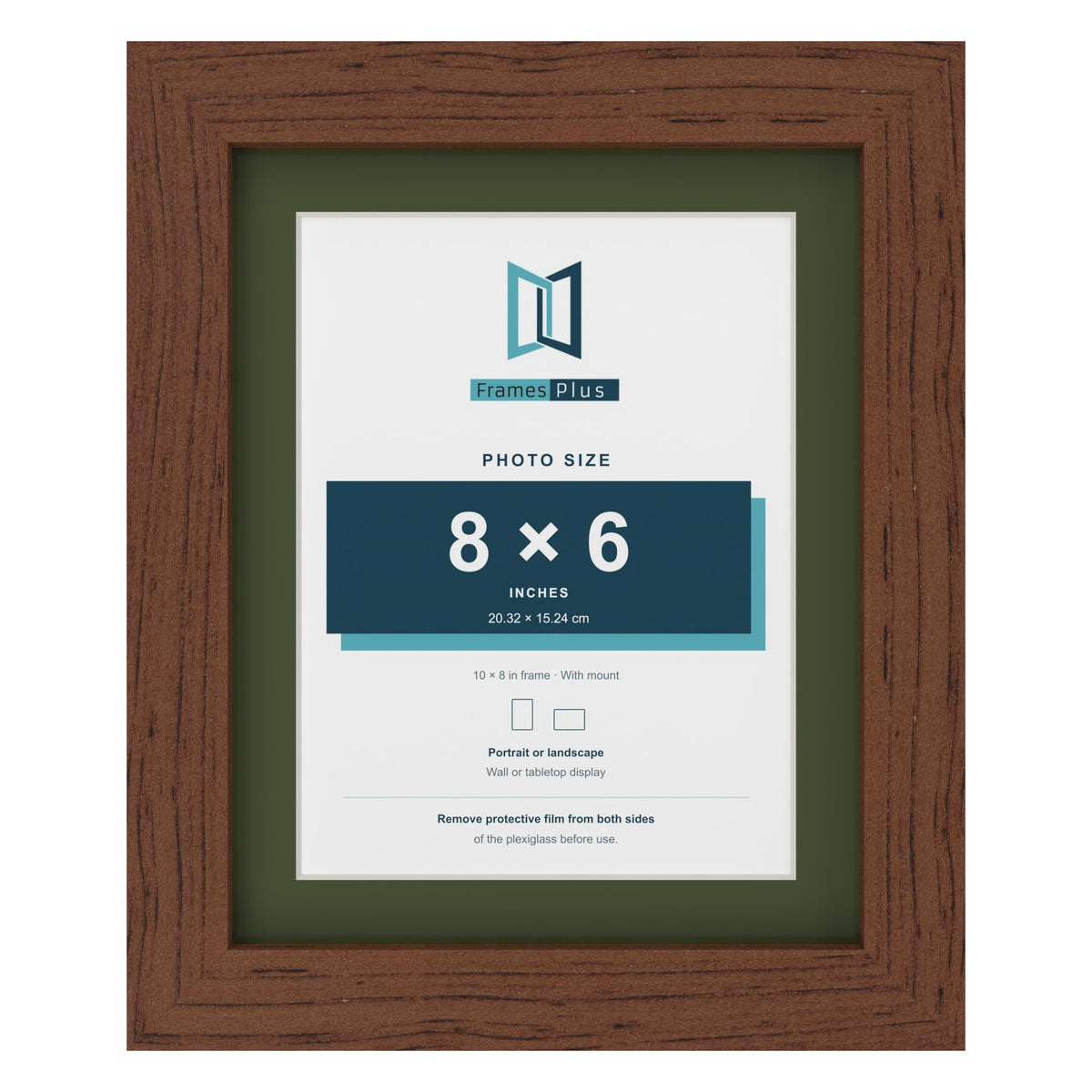Dark Teak 10 x 8 inch picture frame with a green mount for an 8 x 6 inch photo