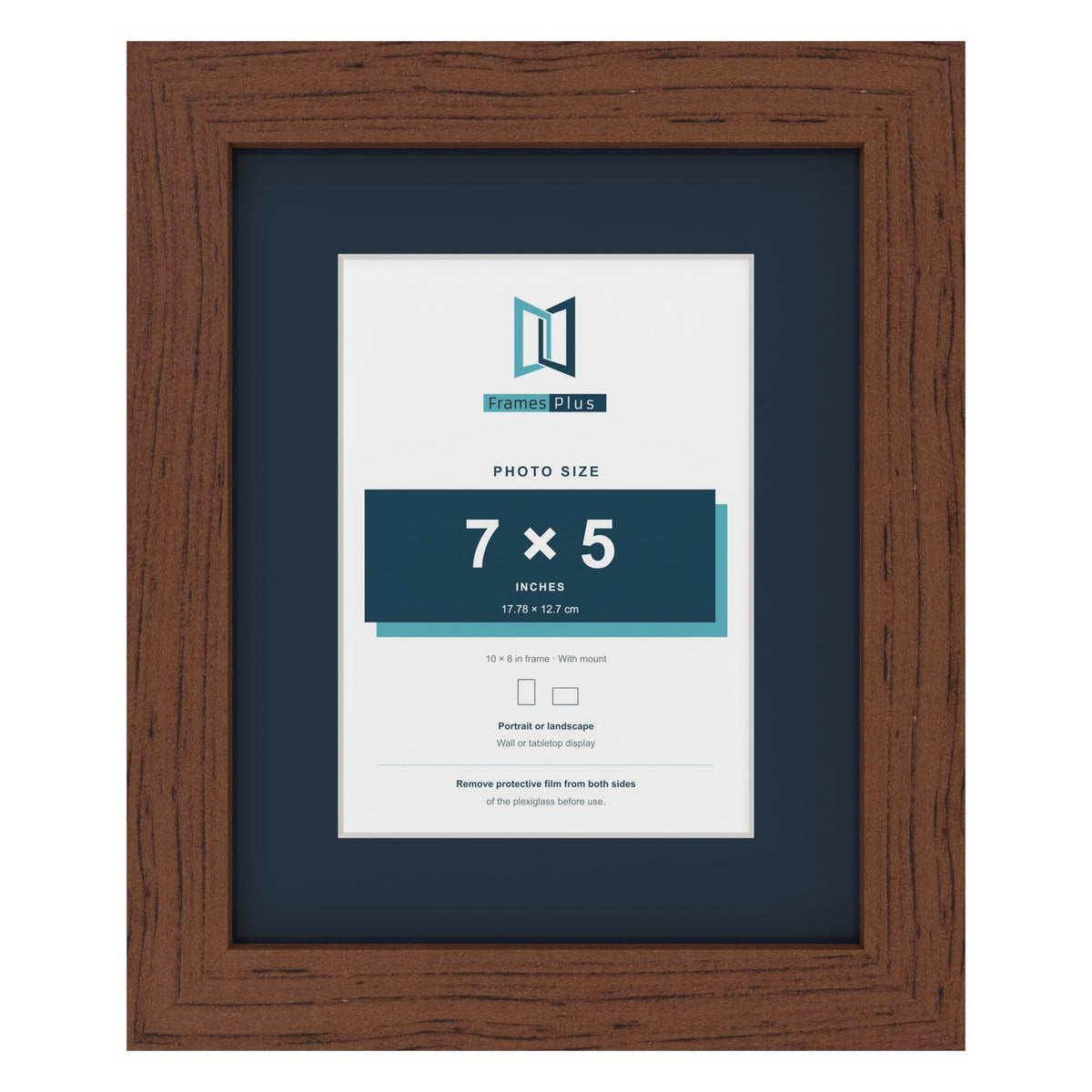 Dark Teak 10 x 8 inch picture frame with a Pacific Blue mount for a 7 x 5 inch photo