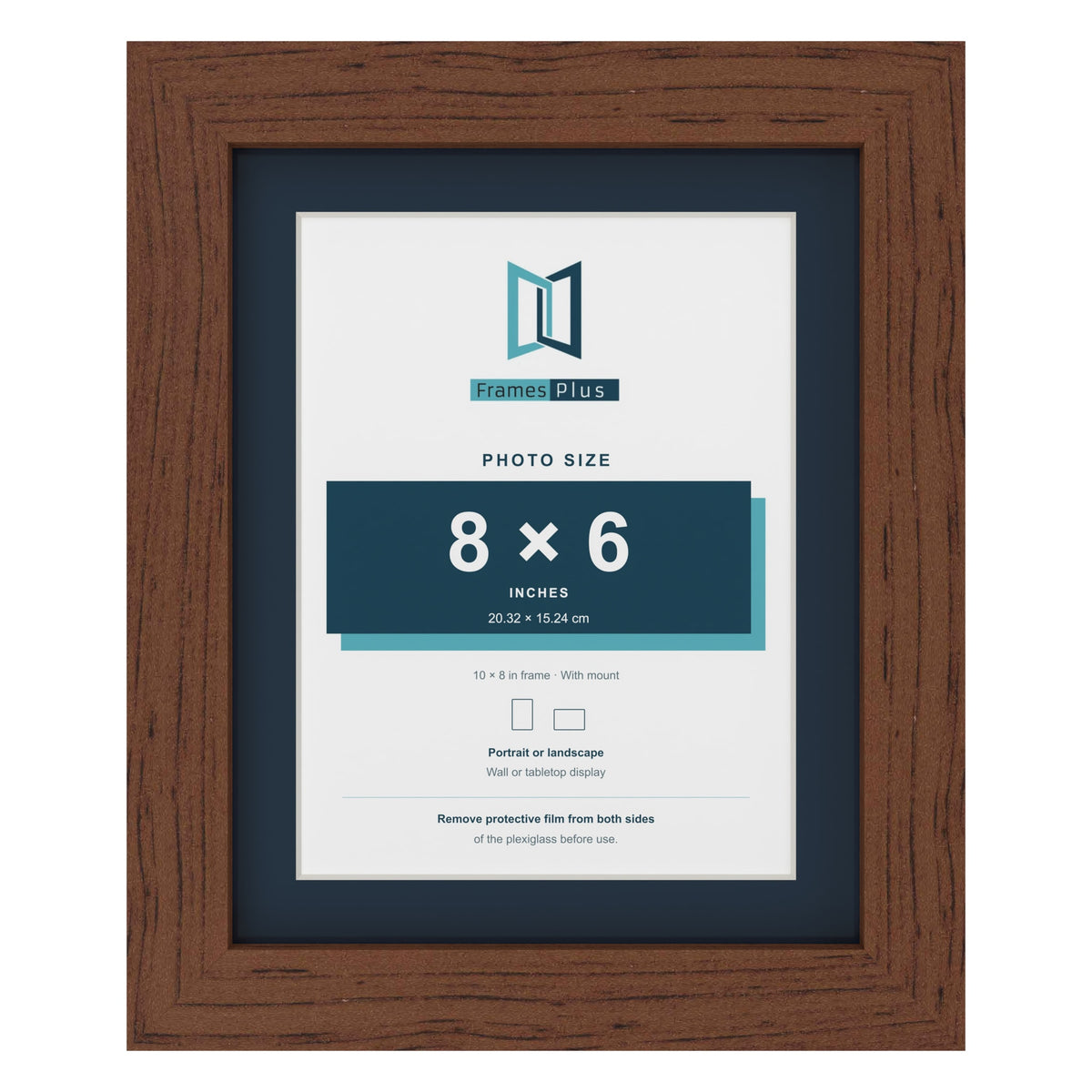 Dark Teak 10 x 8 inch picture frame with a Pacific Blue mount for an 8 x 6 inch photo