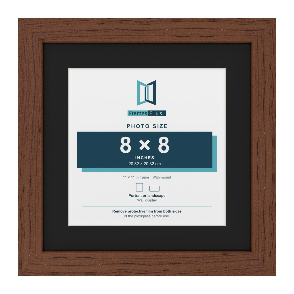 Dark Teak 11 x 11 inch picture frame with a black mount for an 8 x 8 inch photo