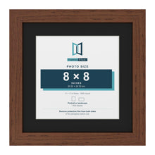Dark Teak 11 x 11 inch picture frame with a black mount for an 8 x 8 inch photo