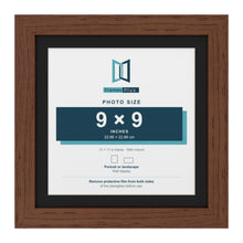 Dark Teak 11 x 11 inch picture frame with a black mount for a 9 x 9 inch photo