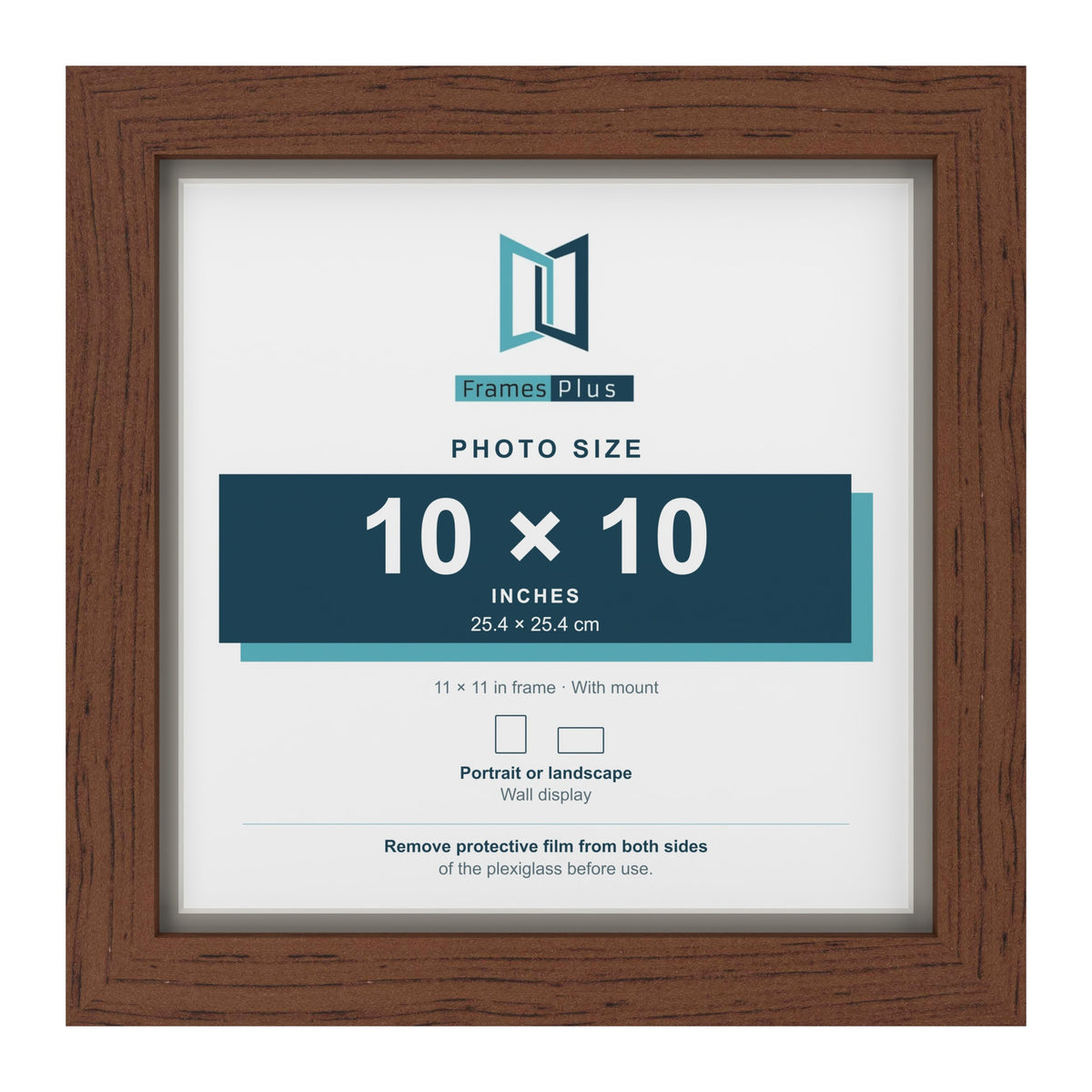 Dark Teak 11 x 11 inch picture frame with a Dawn Grey mount for a 10 x 10 inch photo