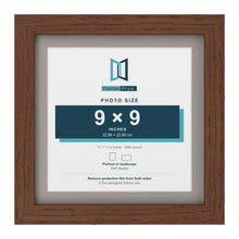 Dark Teak 11 x 11 inch picture frame with a Dawn Grey mount for a 9 x 9 inch photo
