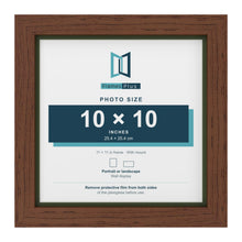 Dark Teak 11 x 11 inch picture frame with a green mount for a 10 x 10 inch photo