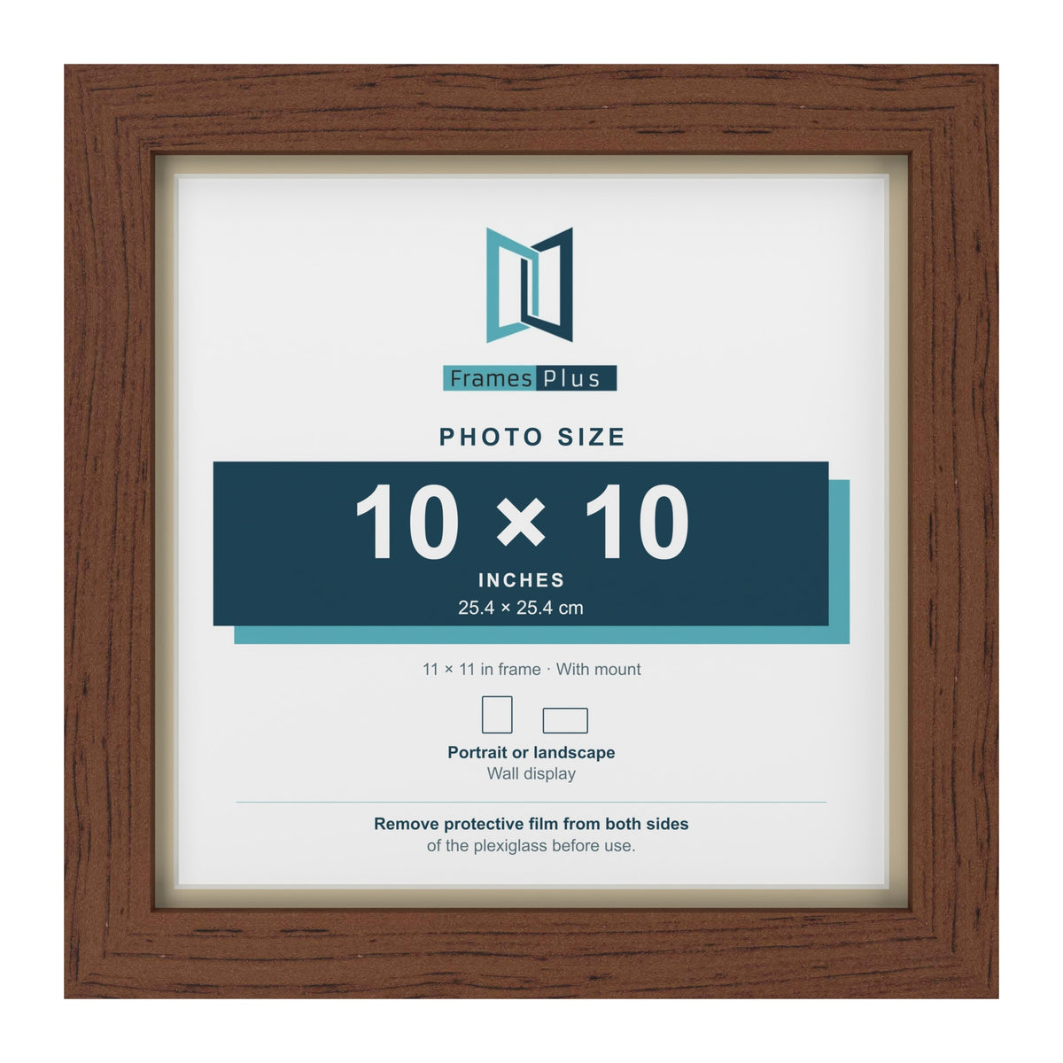 Dark Teak 11 x 11 inch picture frame with an ivory mount for a 10 x 10 inch photo