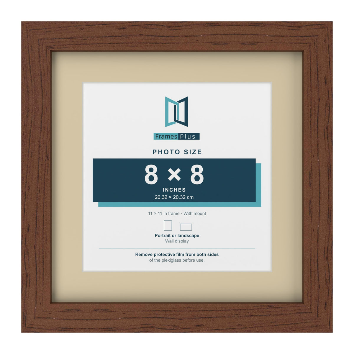 Dark Teak 11 x 11 inch picture frame with an ivory mount for an 8 x 8 inch photo