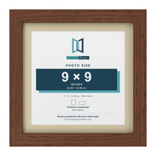 Dark Teak 11 x 11 inch picture frame with an ivory mount for a 9 x 9 inch photo