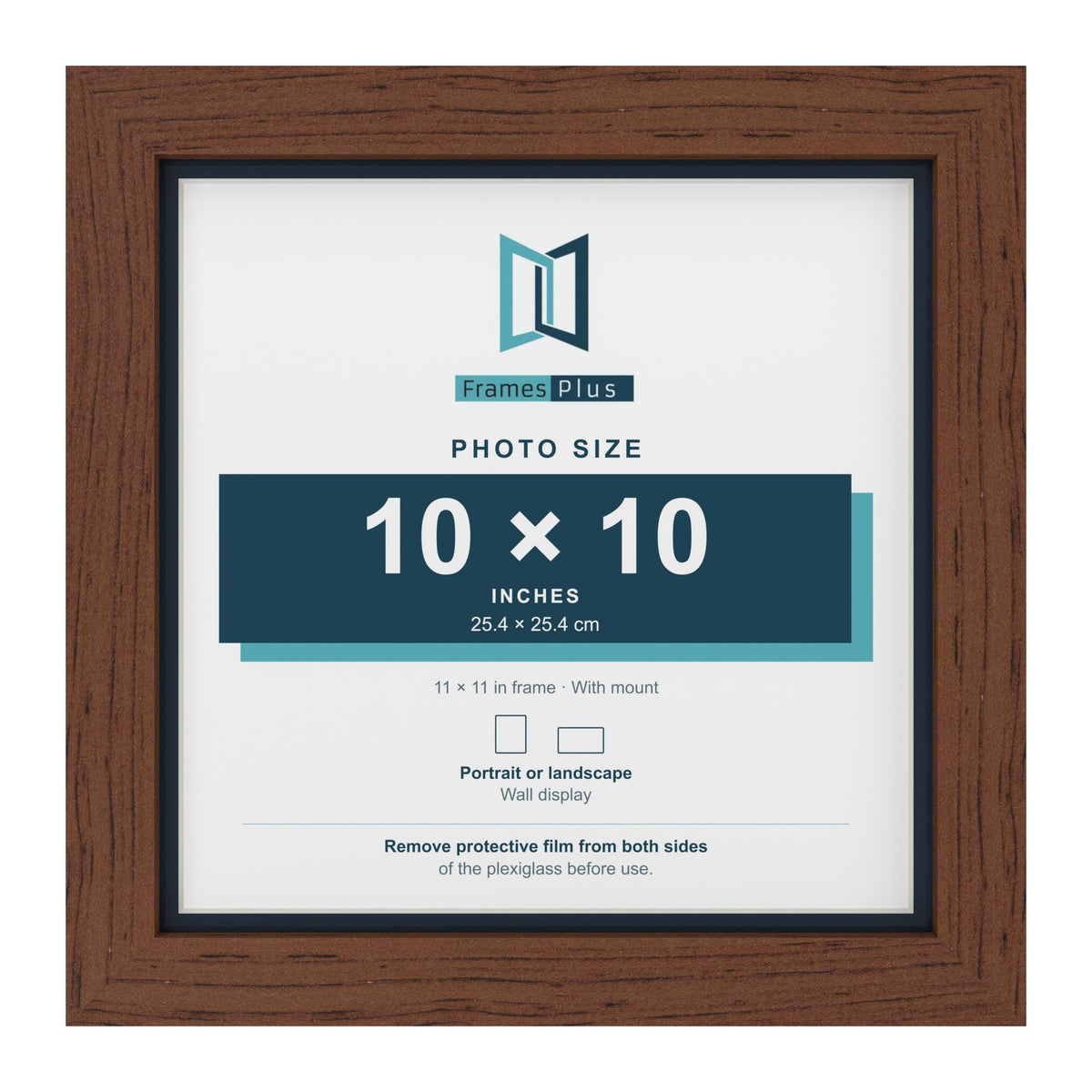 Dark Teak 11 x 11 inch picture frame with a Pacific Blue mount for a 10 x 10 inch photo