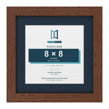 Dark Teak 11 x 11 inch picture frame with a Pacific Blue mount for an 8 x 8 inch photo