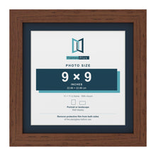 Dark Teak 11 x 11 inch picture frame with a Pacific Blue mount for a 9 x 9 inch photo