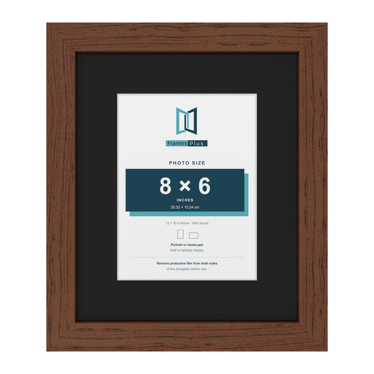 Dark Teak 12 x 10 inch picture frame with a black mount for an 8 x 6 inch photo