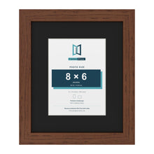 Dark Teak 12 x 10 inch picture frame with a black mount for an 8 x 6 inch photo