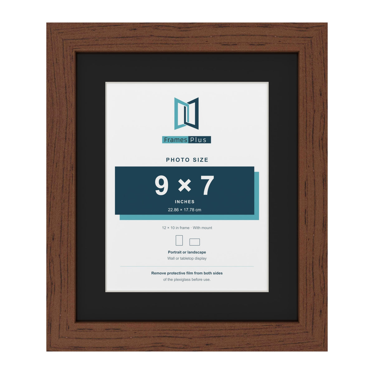Dark Teak 12 x 10 inch picture frame with a black mount for a 9 x 7 inch photo
