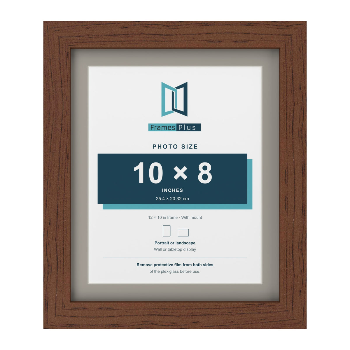 Dark Teak 12 x 10 inch picture frame with a Dawn Grey mount for a 10 x 8 inch photo