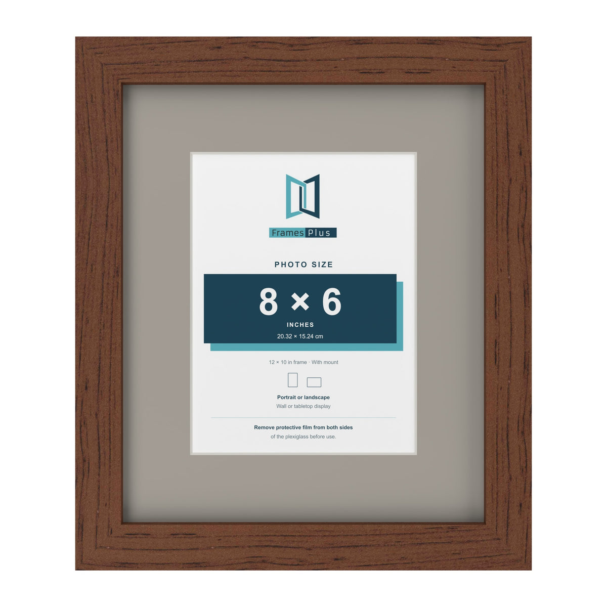 Dark Teak 12 x 10 inch picture frame with a Dawn Grey mount for an 8 x 6 inch photo