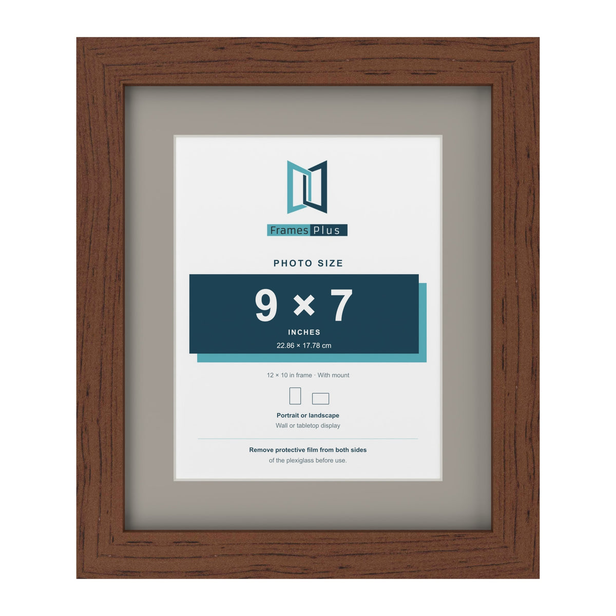 Dark Teak 12 x 10 inch picture frame with a Dawn Grey mount for a 9 x 7 inch photo