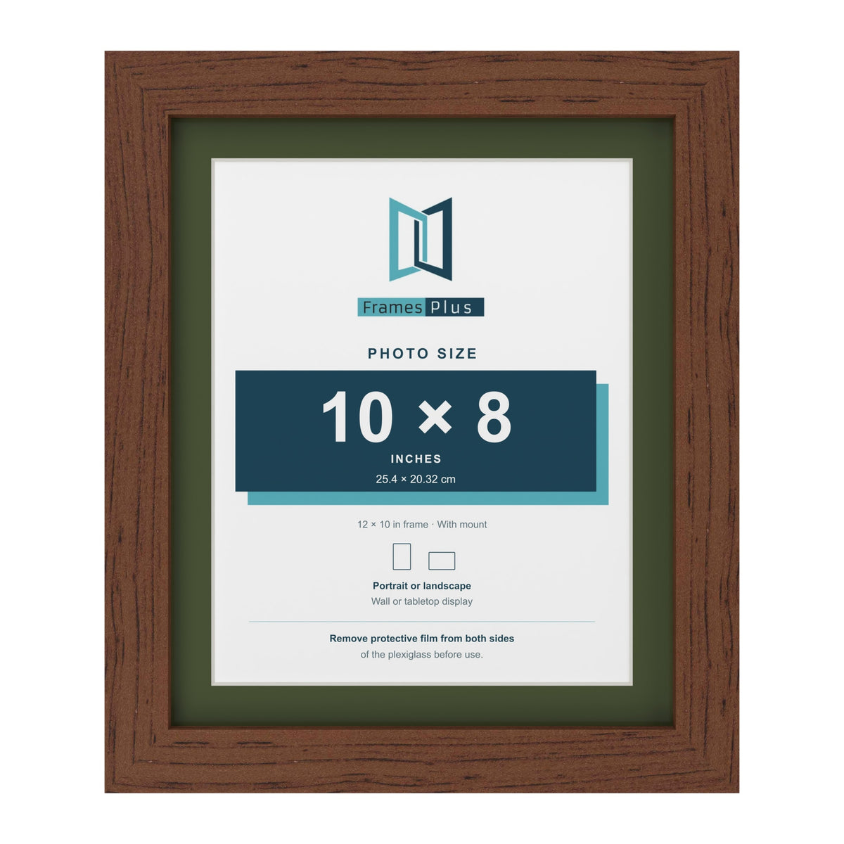 Dark Teak 12 x 10 inch picture frame with a green mount for a 10 x 8 inch photo