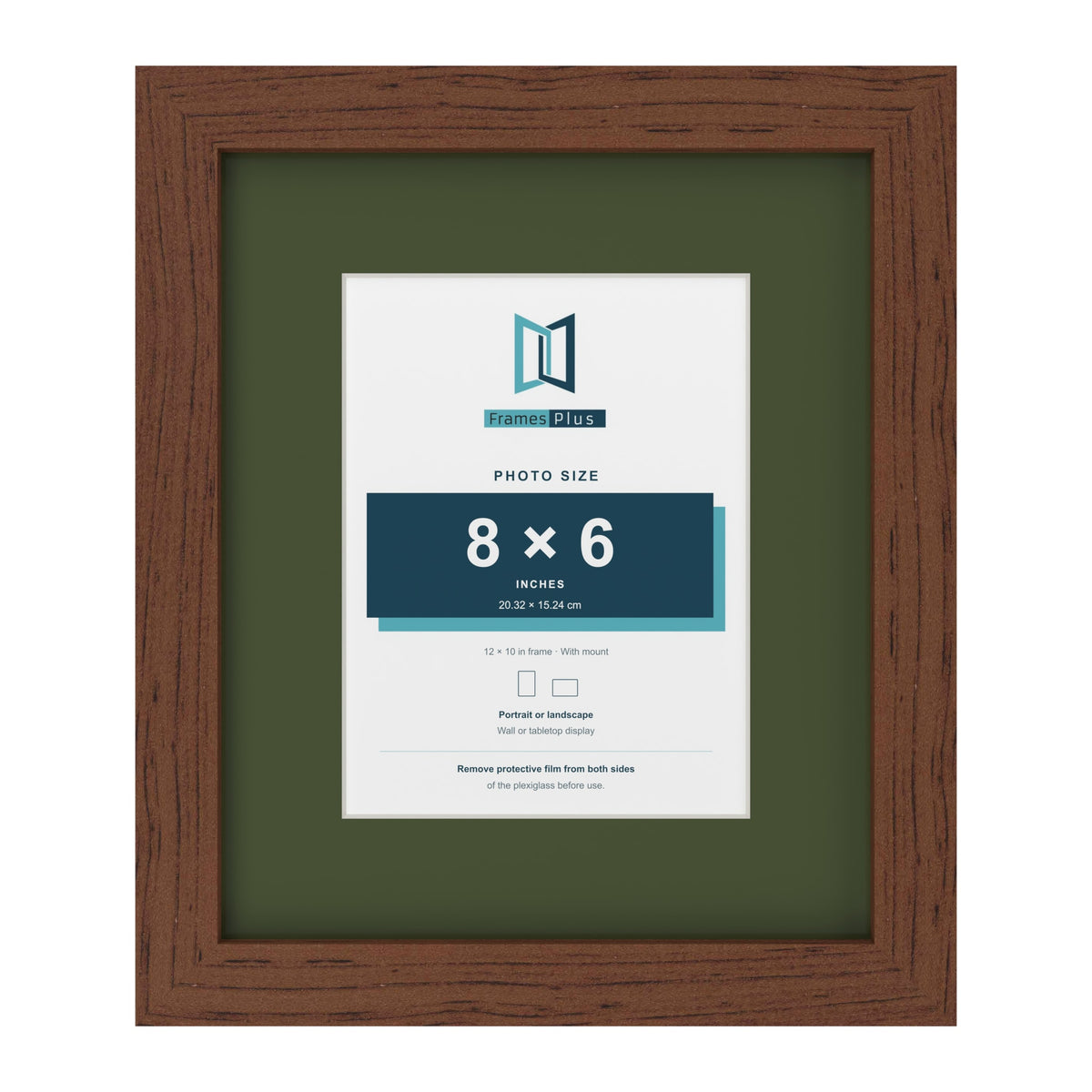 Dark Teak 12 x 10 inch picture frame with a green mount for an 8 x 6 inch photo
