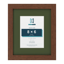 Dark Teak 12 x 10 inch picture frame with a green mount for an 8 x 6 inch photo