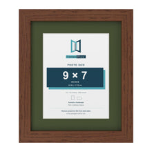 Dark Teak 12 x 10 inch picture frame with a green mount for a 9 x 7 inch photo